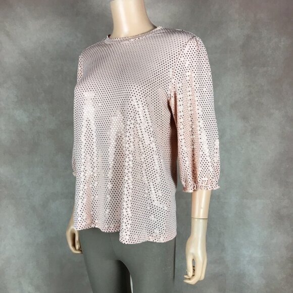 NANETTE LEPORE Coral Shimmer Dot 3/4 Sleeve Top NWOT M - Picture 9 of 11